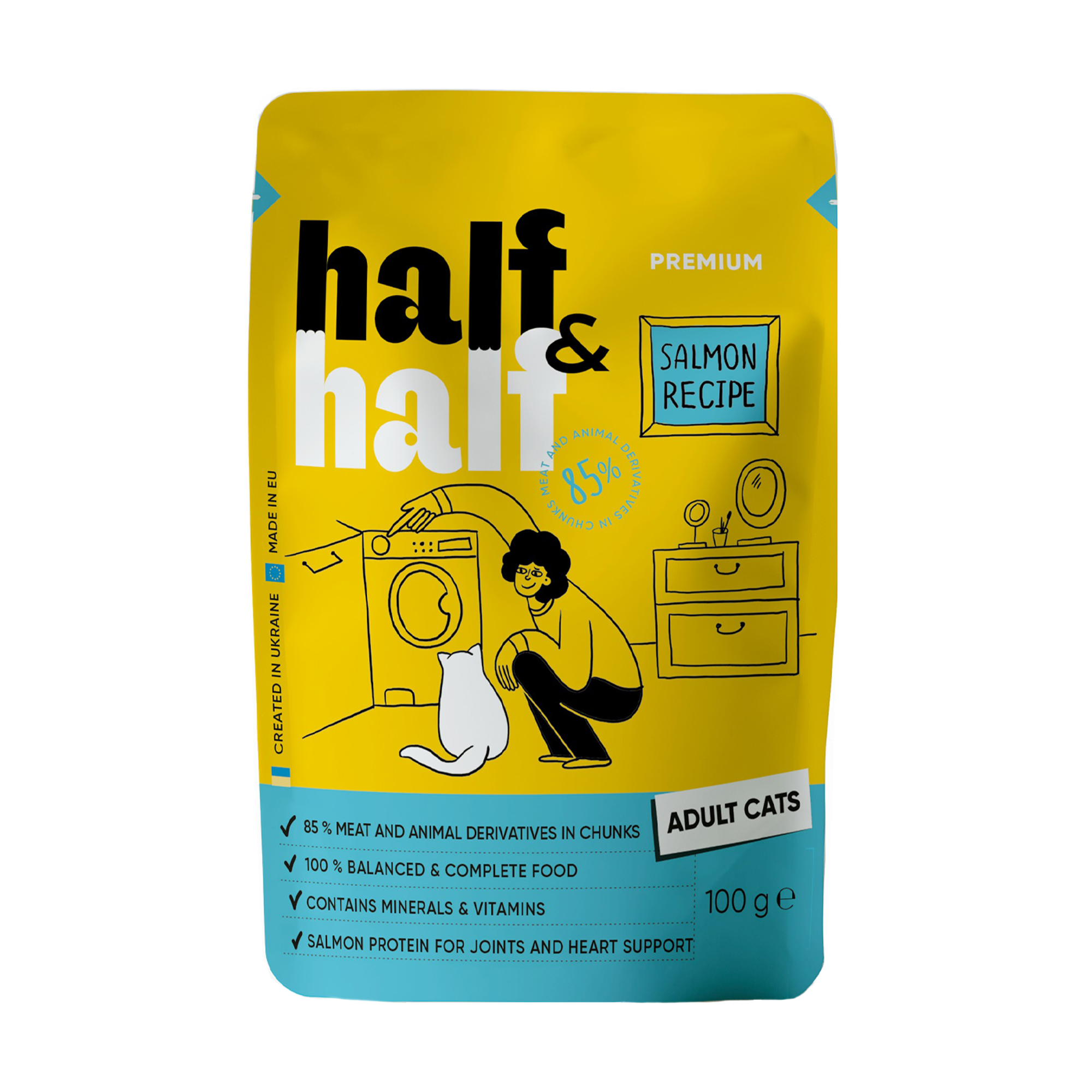 Вологий корм для дорослих кішок Half&amp;Half шматочки з лососем у в желе, 100 г